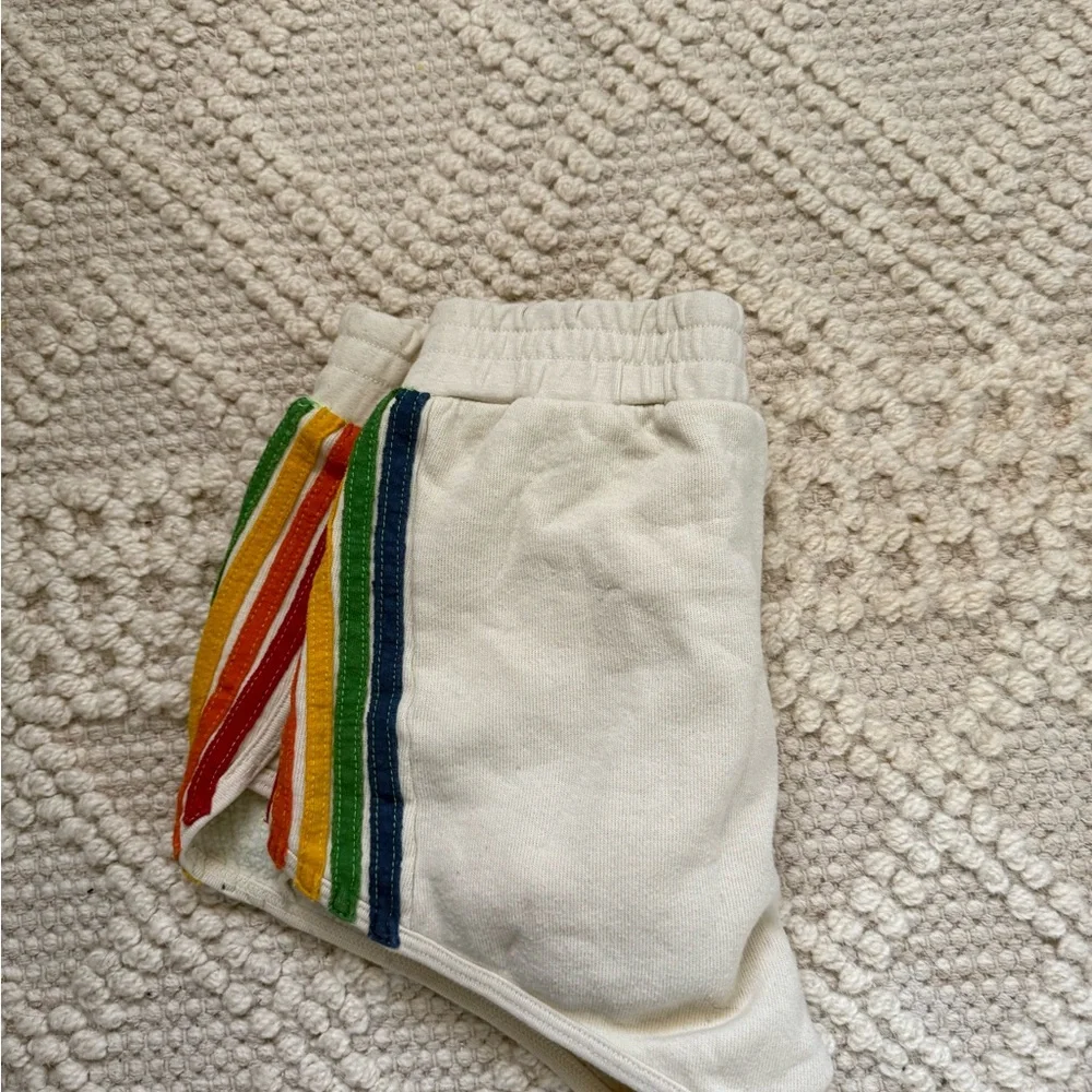 Aviator Nation Beige Athletic Shorts with Rainbow Stripes - Picture 2 of 2